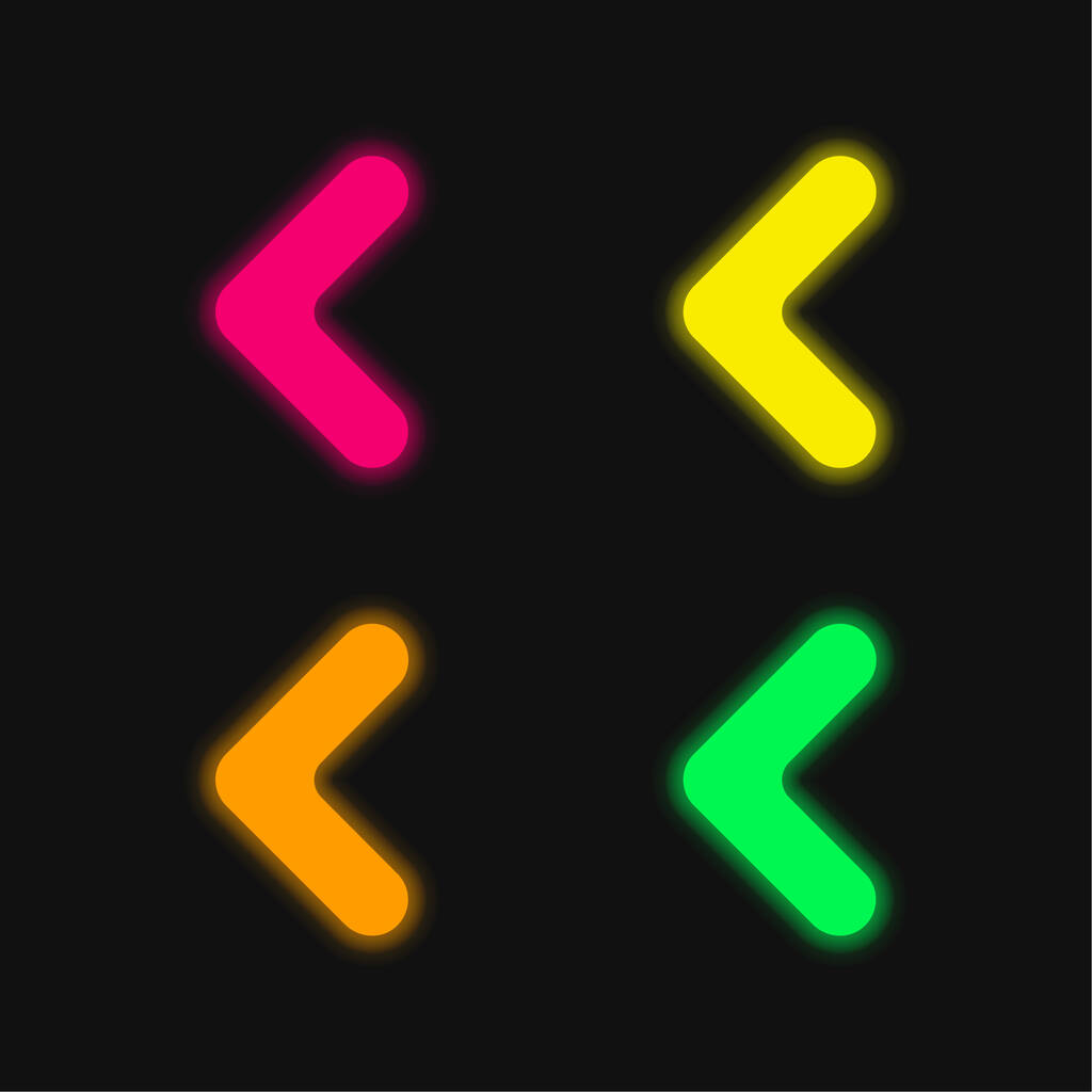 Γωνία βέλους που δείχνει προς τα αριστερά τέσσερις χρώμα λαμπερό νέον διάνυσμα εικονίδιο - Διάνυσμα, εικόνα