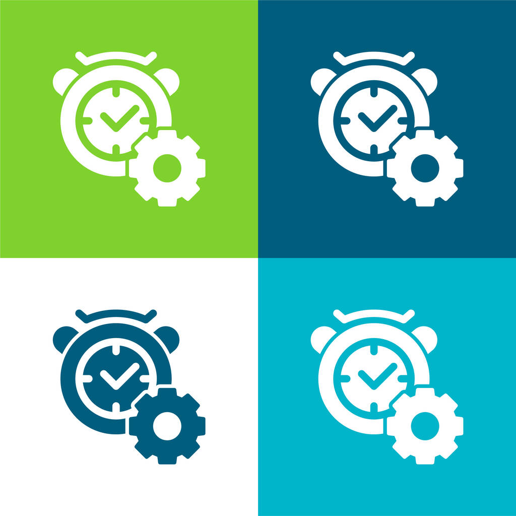 Ρολόι Συναγερμός Επίπεδη τέσσερις χρώμα ελάχιστο σύνολο εικονιδίων - Διάνυσμα, εικόνα