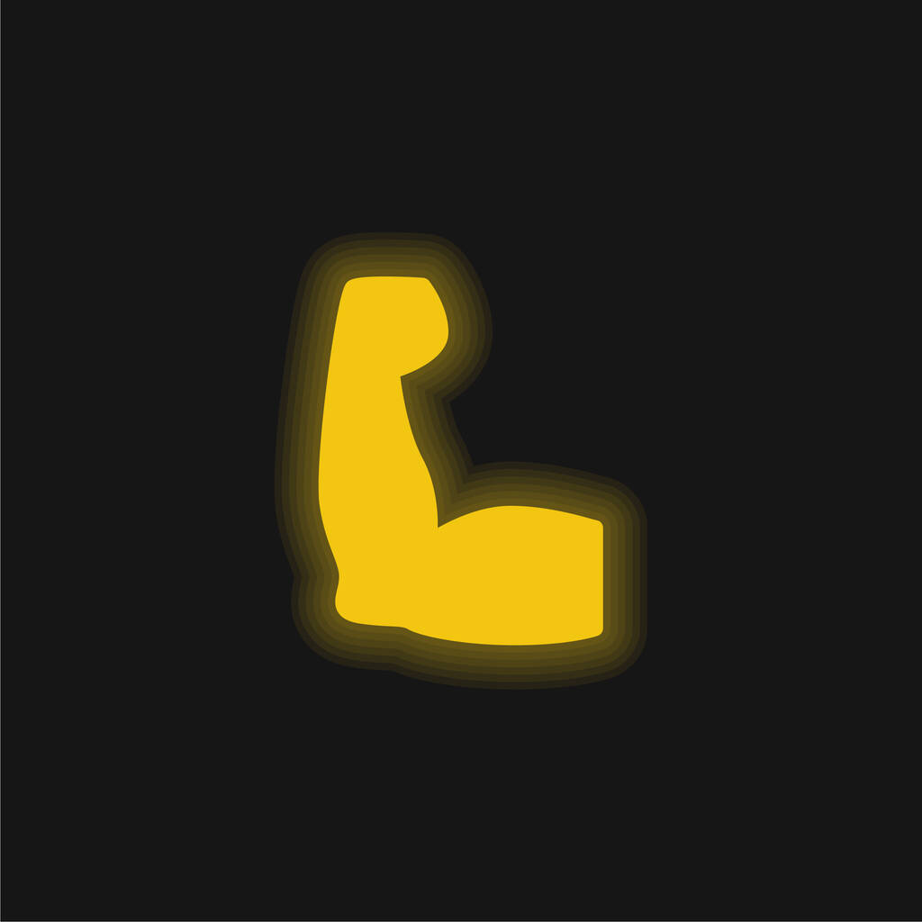 Bicepsz sárga izzó neon ikon - Vektor, kép