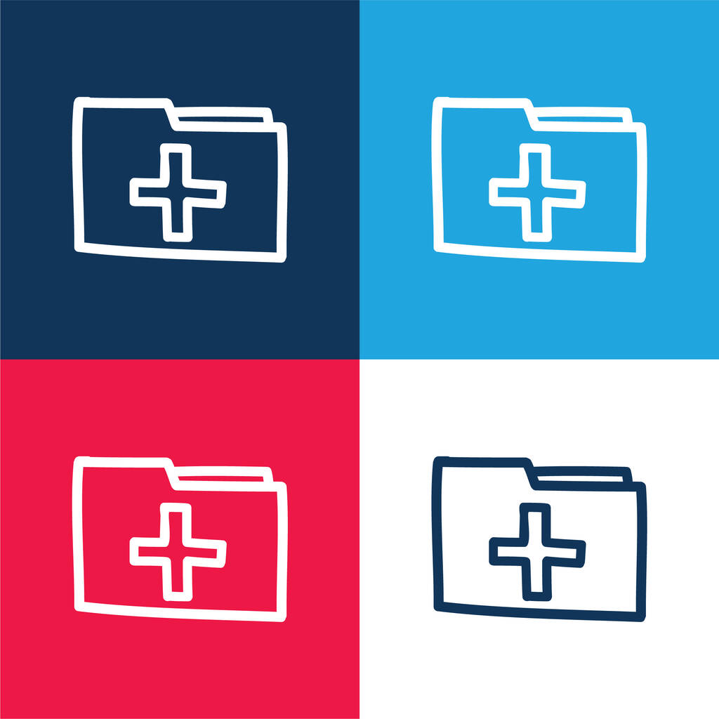 Add Folder kézzel rajzolt interfész szimbólum kék és piros négy szín minimális ikon készlet - Vektor, kép