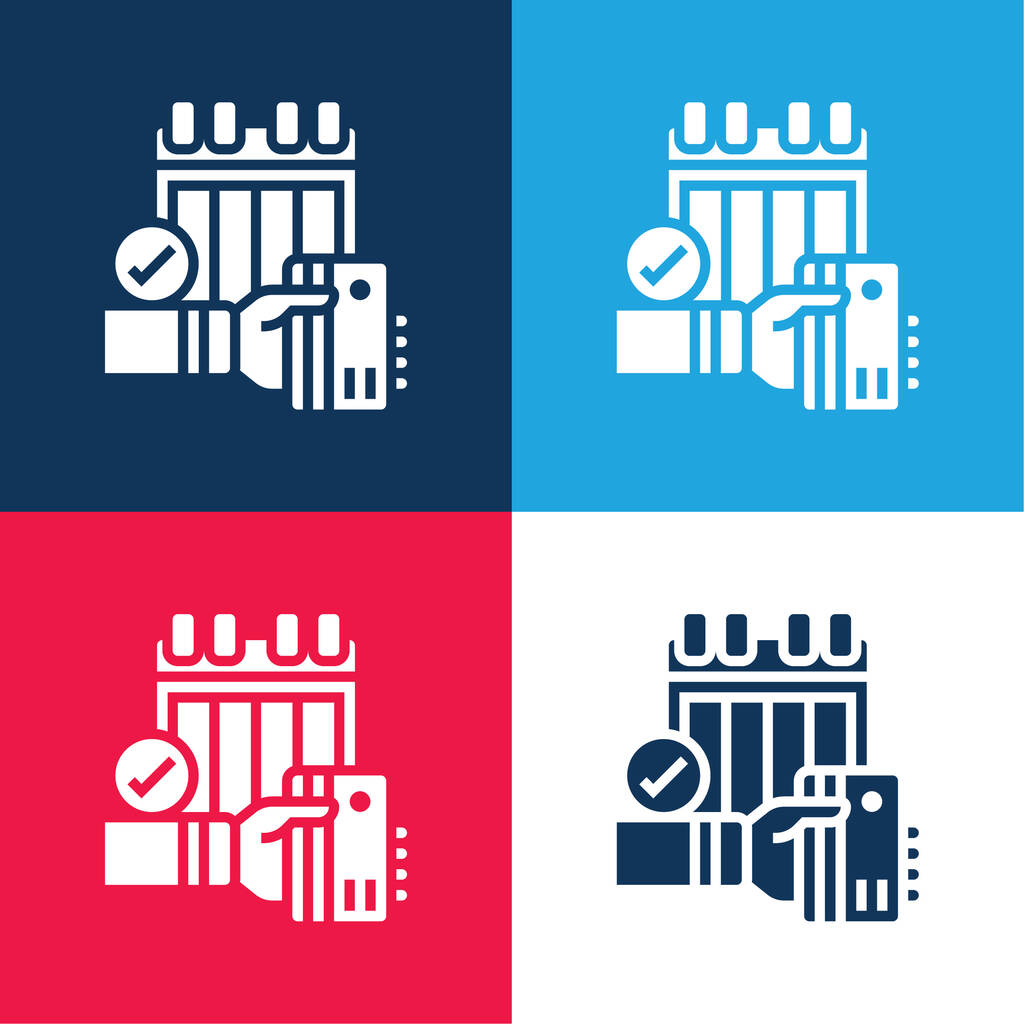 Éves kék és piros négy szín minimális ikon készlet - Vektor, kép