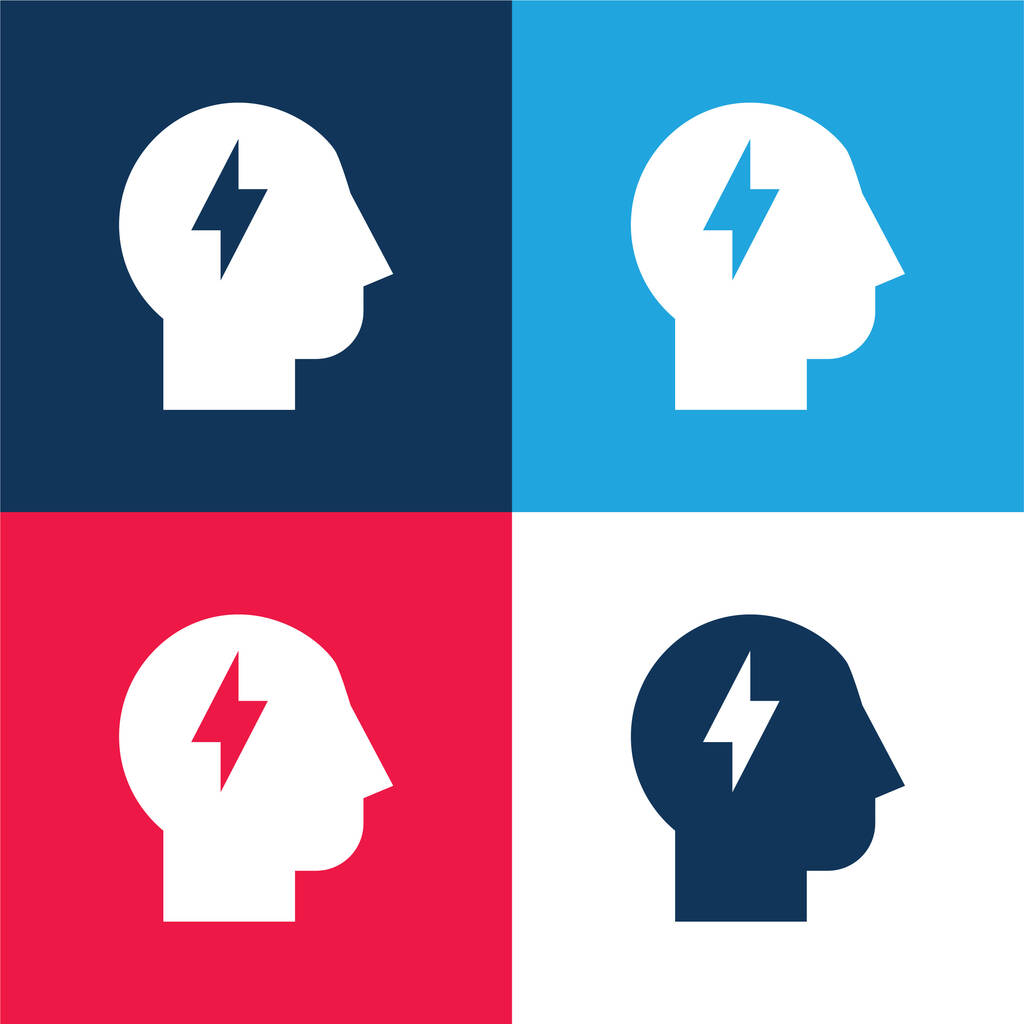 Brainstorm azul e vermelho quatro cores conjunto de ícones mínimos - Vetor, Imagem
