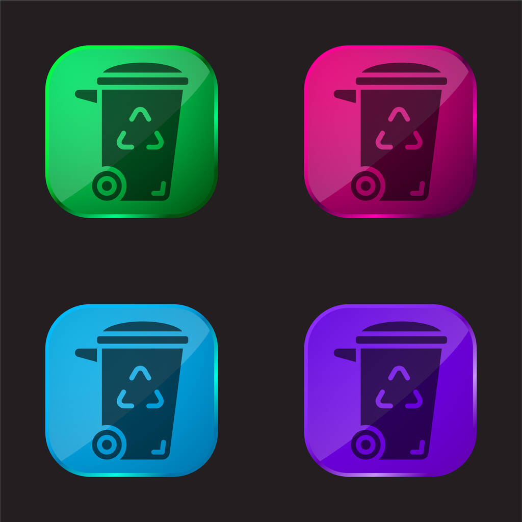 Bin four color glass button icon - Vector, Image