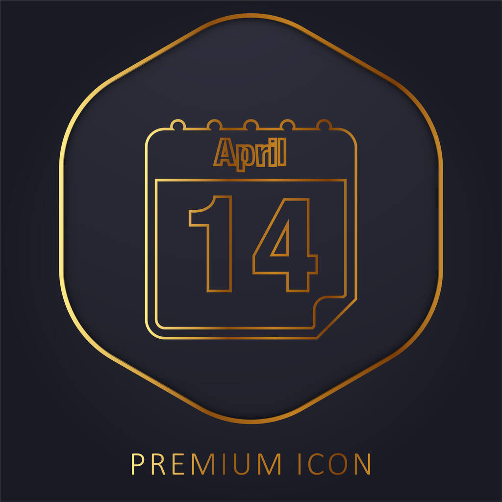 April 14 Calendar Page Day golden line premium logo or icon - Vector, Image