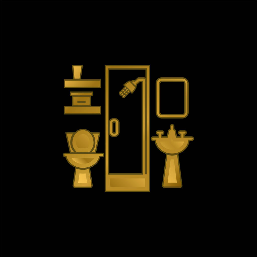 Fürdőszoba Bútor aranyozott fém ikon vagy logó vektor - Vektor, kép