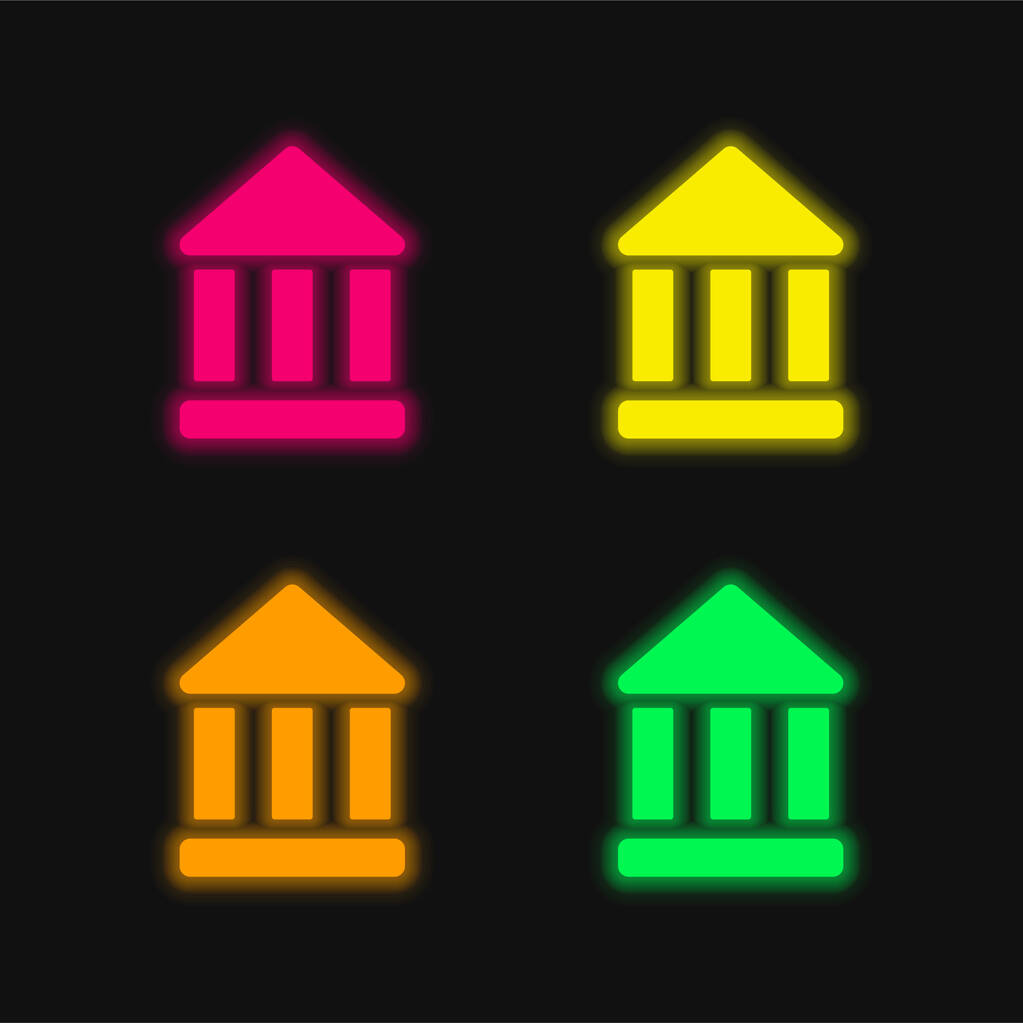 Banco símbolo de cuatro colores brillante icono de vectores de neón - Vector, imagen