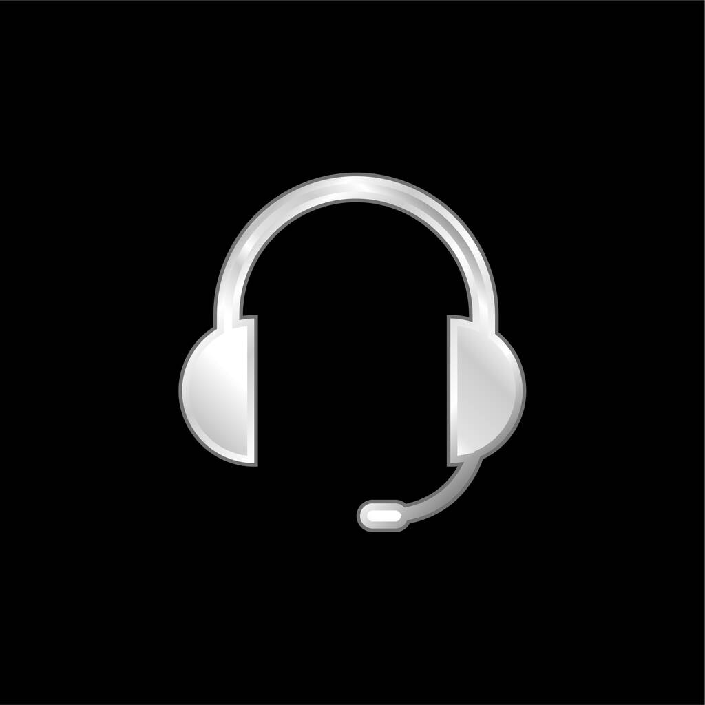 Casque audio d'auriculaires avec microphone Inclus icône métallique argentée - Vecteur, image