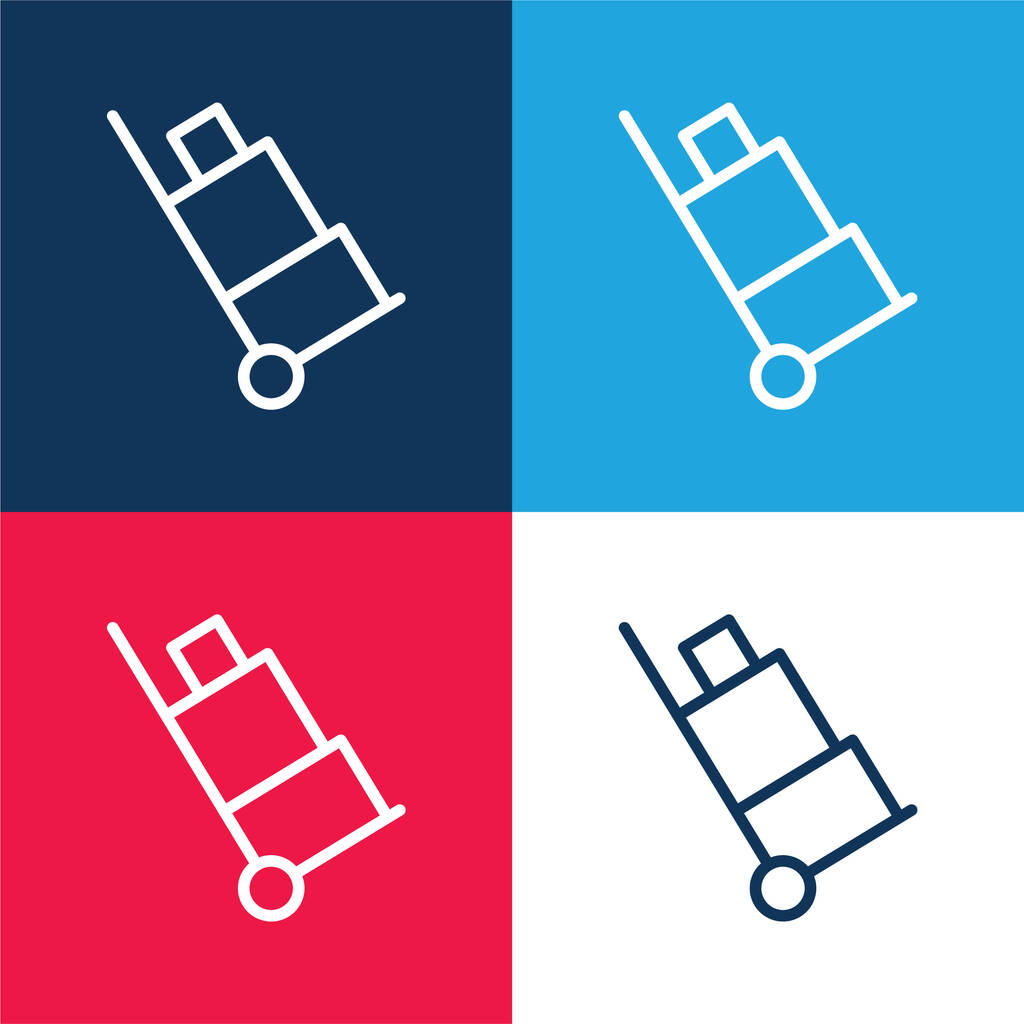 Bagage blauw en rood vier kleuren minimale pictogram set - Vector, afbeelding