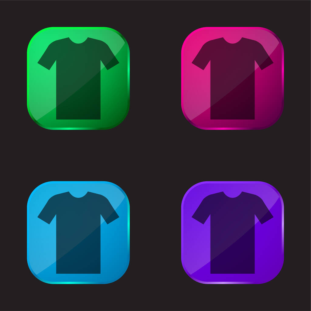 Tshirt noir icône bouton en verre quatre couleurs - Vecteur, image
