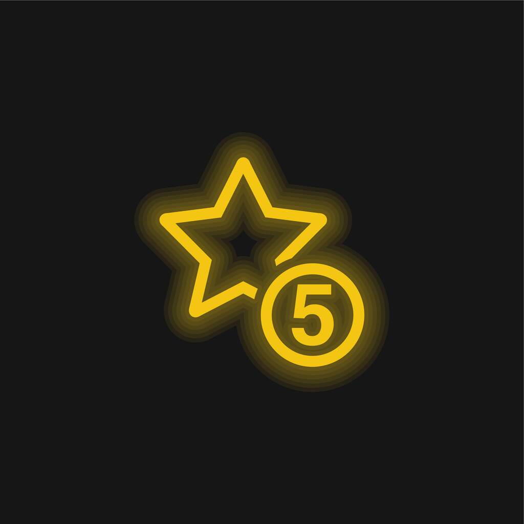 5 Stars Sign yellow glowing neon icon - Vector, Image