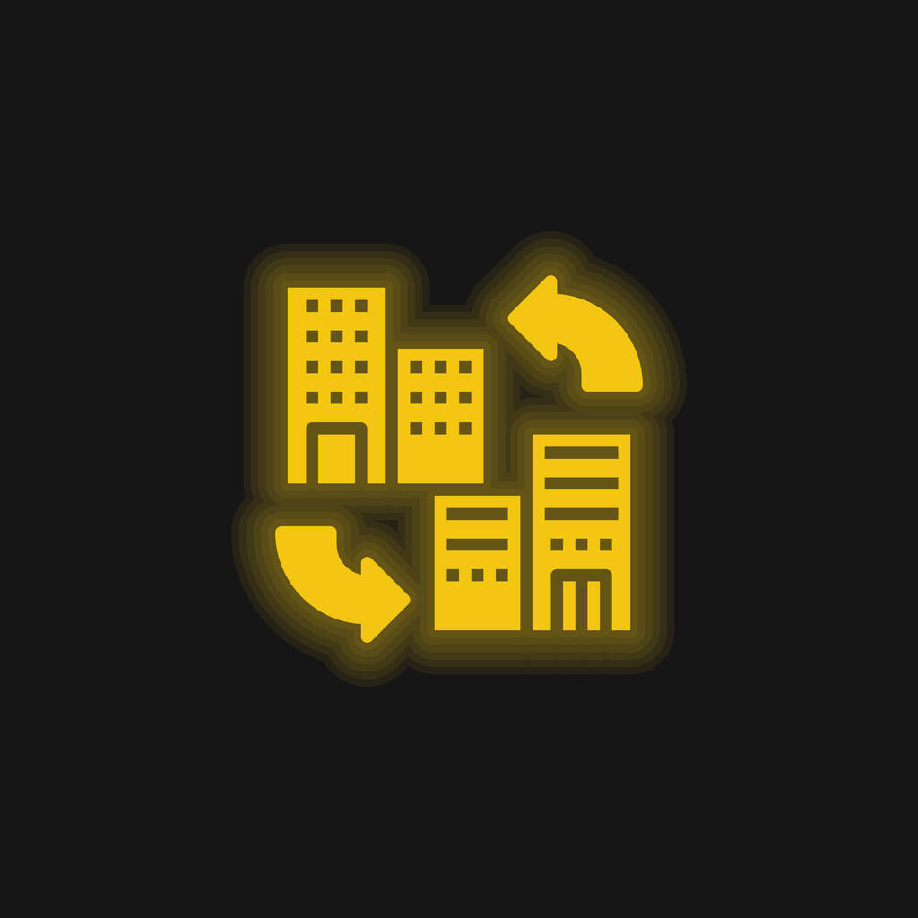 B2b žlutá zářící neonová ikona - Vektor, obrázek