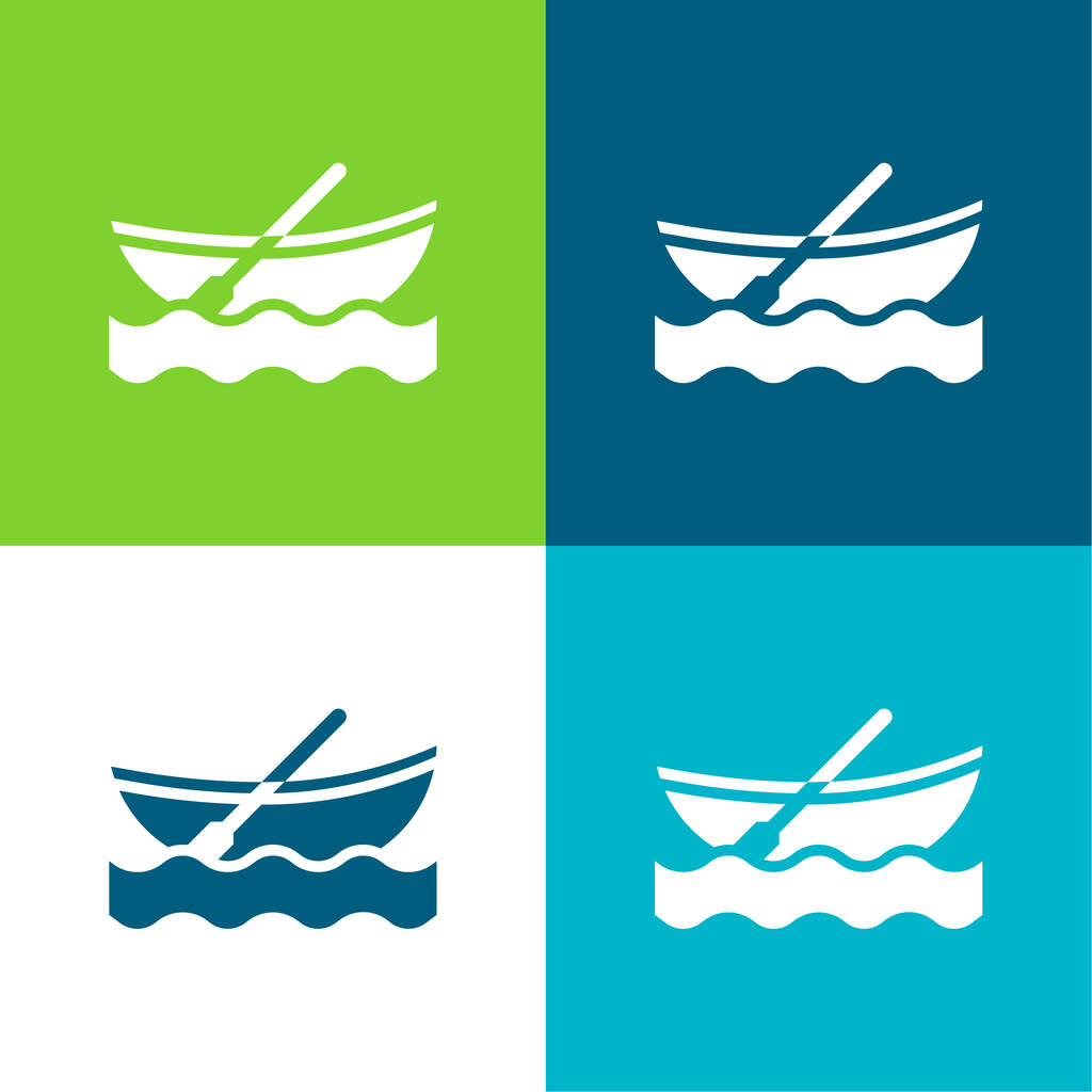 Лодка Плоский четырехцветный минимальный набор значков - Вектор,изображение