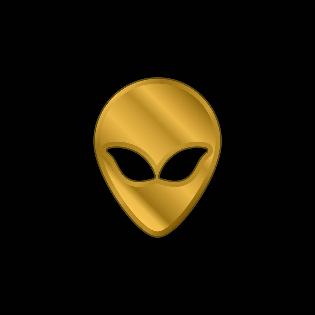 Alien Head gold plated metalic icon or logo vector - Vector, Image