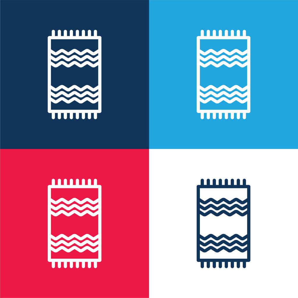 Strand Handdoek blauw en rood vier kleuren minimale pictogram set - Vector, afbeelding