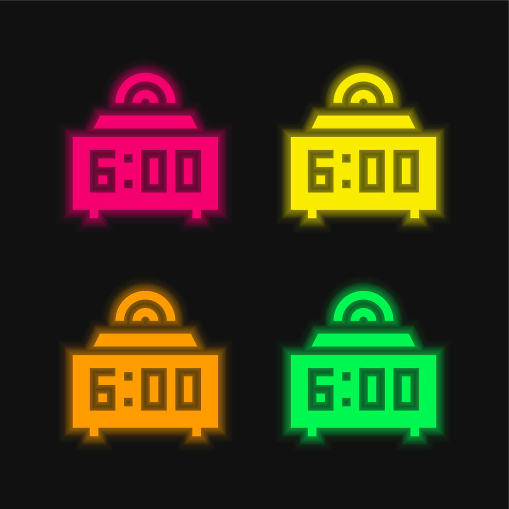Alarm Saati dört renkli parlak neon vektör simgesi - Vektör, Görsel