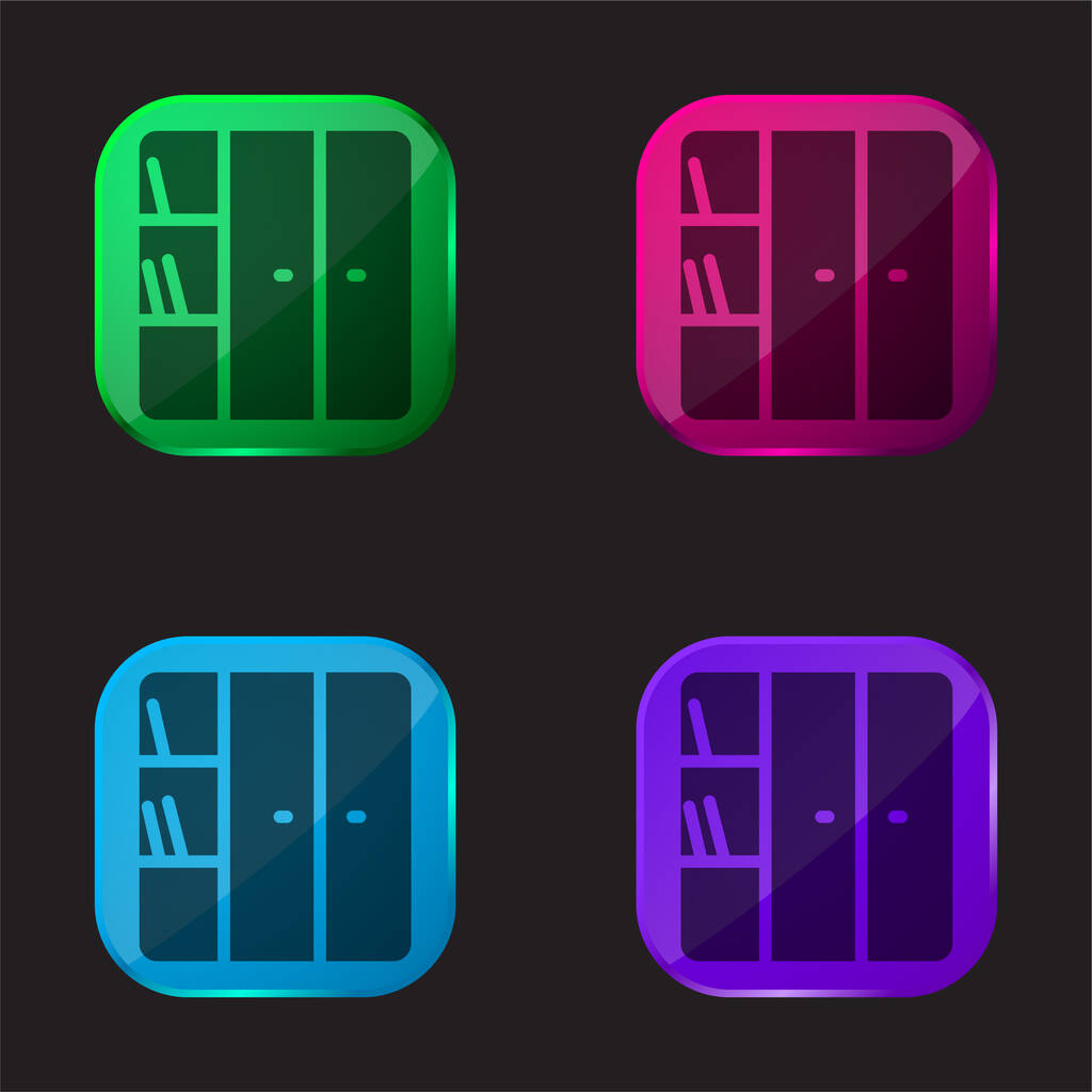 Ícone de botão de vidro de quatro cores da estante - Vetor, Imagem