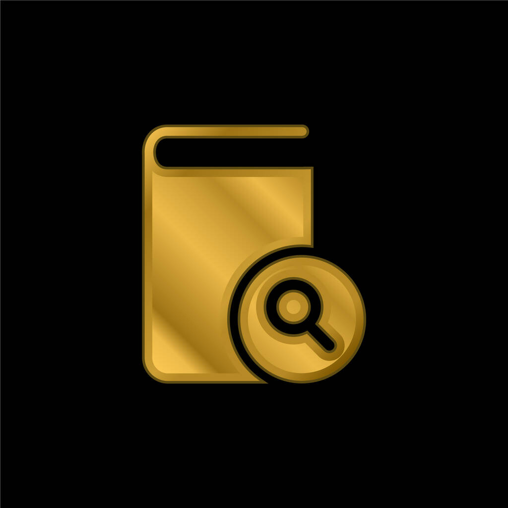 Siyah Kapak Kitabı, en üstteki altın kaplama metalik ikon ya da logo vektörü üzerine büyüteç sembolü ile kapatıldı - Vektör, Görsel