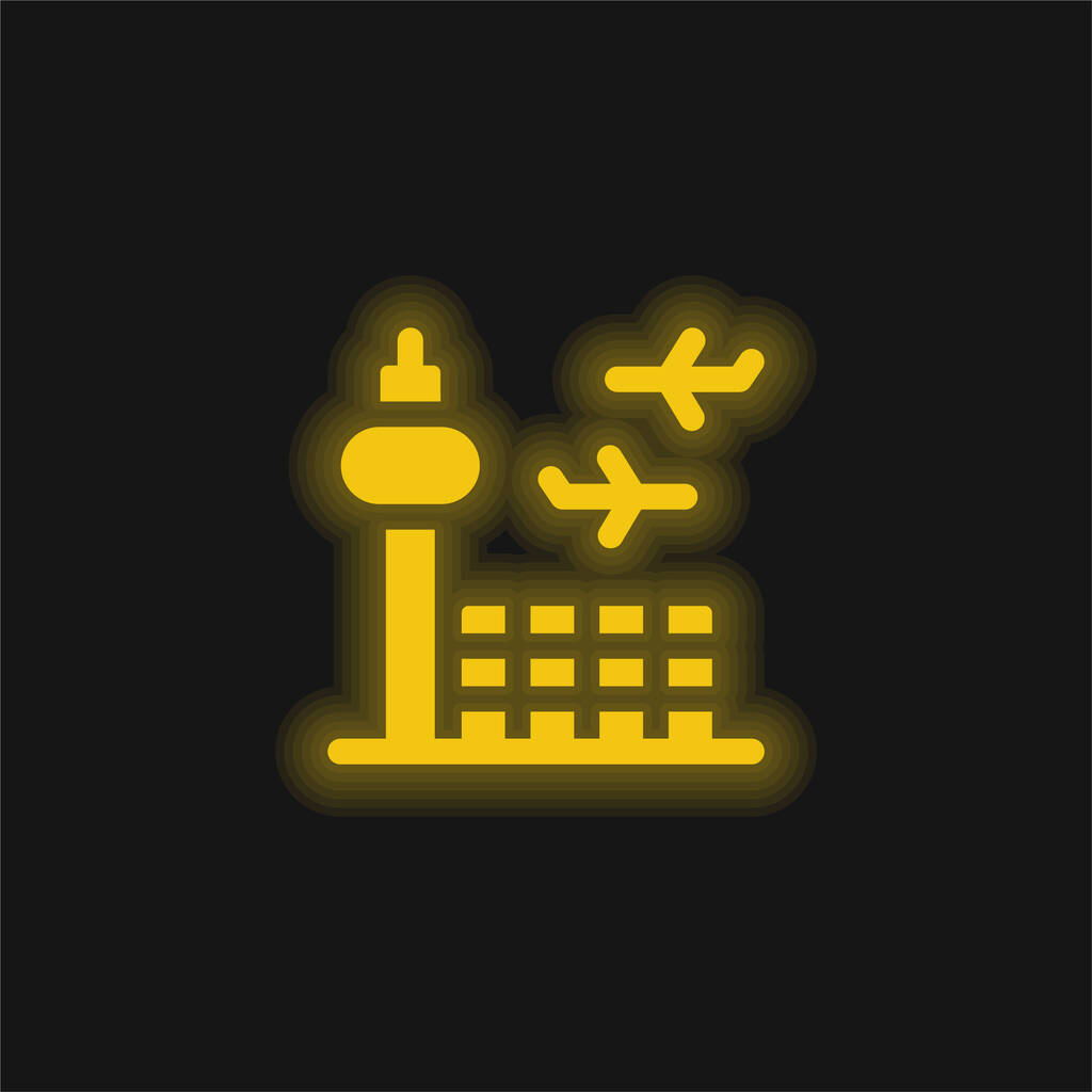 Lotnisko żółty świecący neon ikona - Wektor, obraz