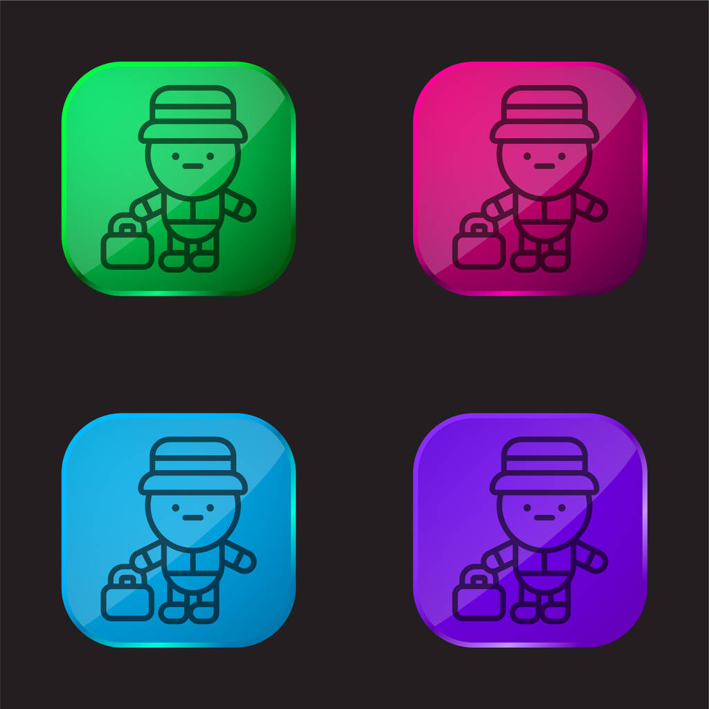 Bell Boy τέσσερα εικονίδιο κουμπί γυαλί χρώμα - Διάνυσμα, εικόνα
