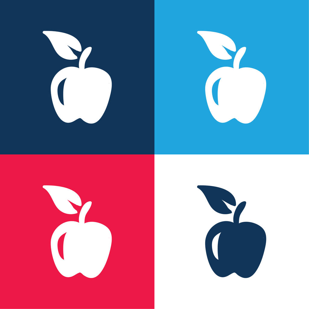 アップルハンドドローフルーツブルーとレッドの4色の最小アイコンセット - ベクター画像
