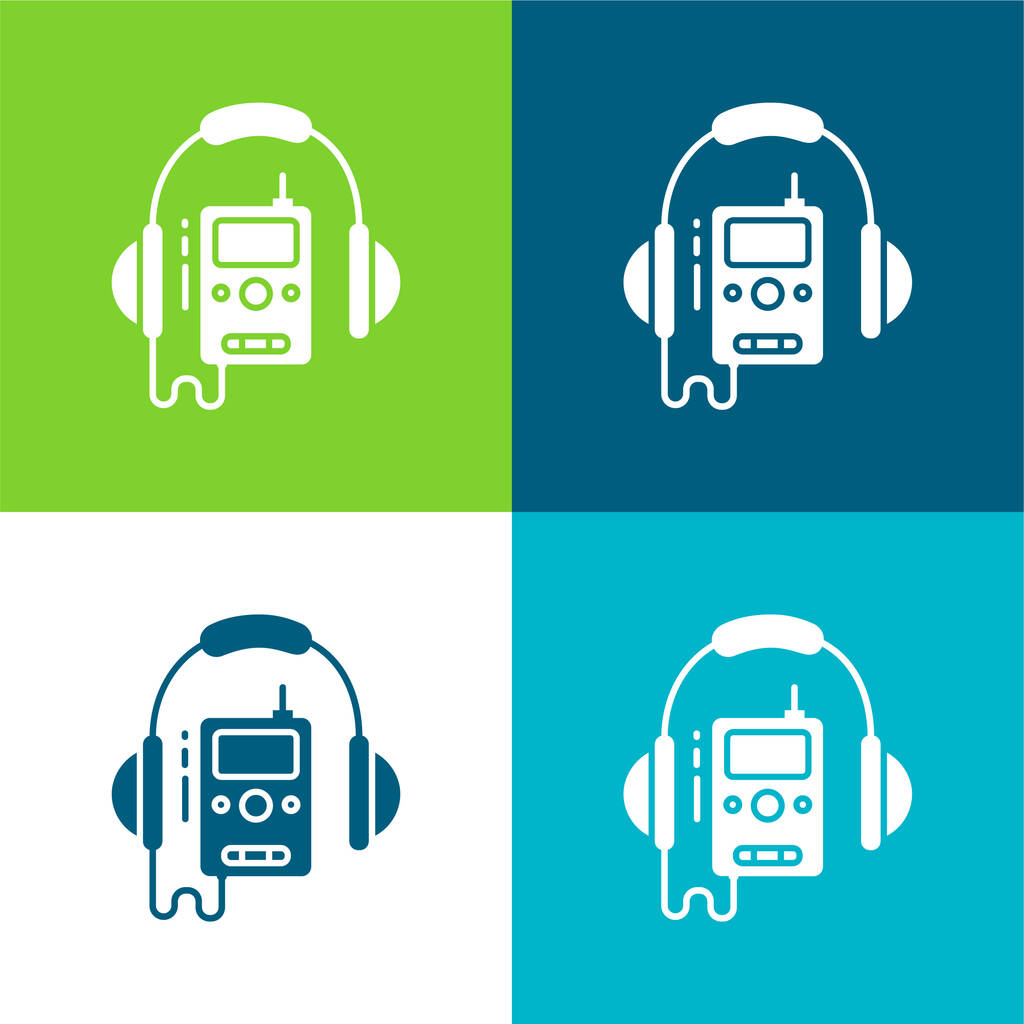 Guia de áudio Conjunto de ícones mínimos de quatro cores plano - Vetor, Imagem