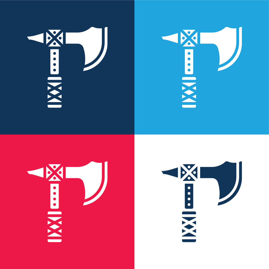 Hacha azul y rojo conjunto de iconos mínimo de cuatro colores - Vector, Imagen