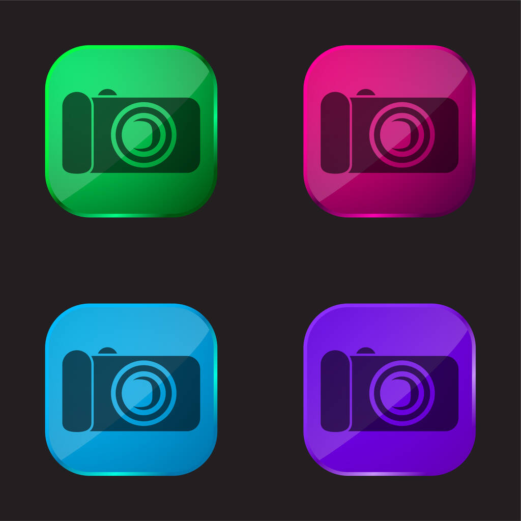 Fekete digitális fényképezőgép négy színű üveg gomb ikon - Vektor, kép