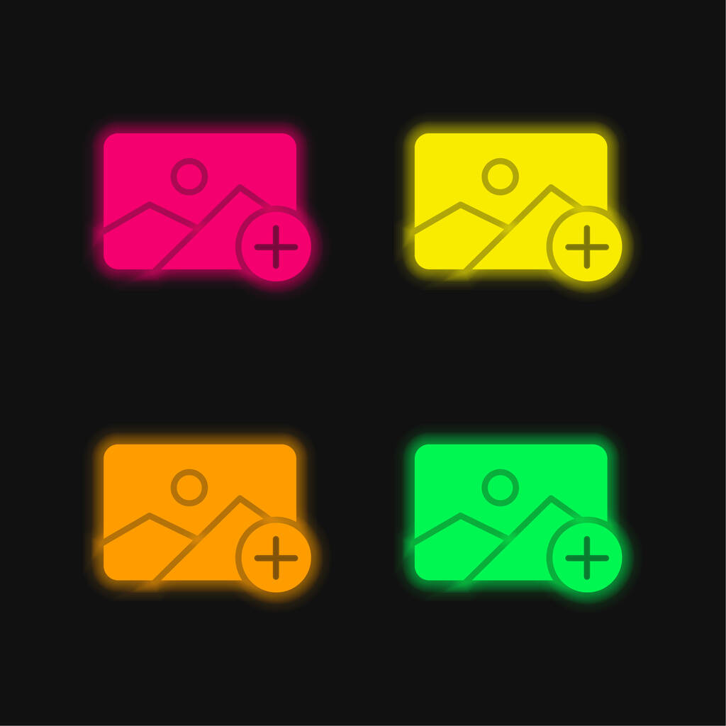 4色のネオンベクトルアイコンを追加 - ベクター画像