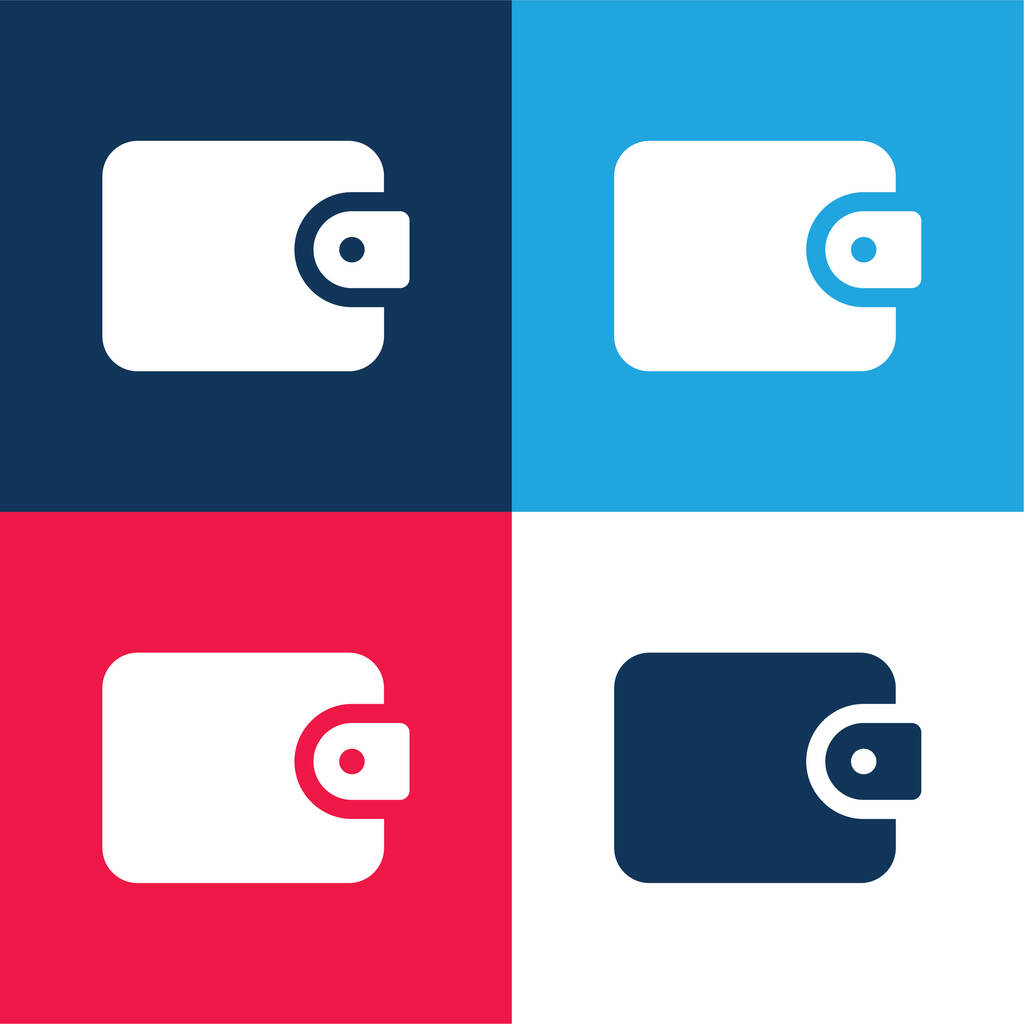 Billfold kék és piros négy szín minimális ikon készlet - Vektor, kép