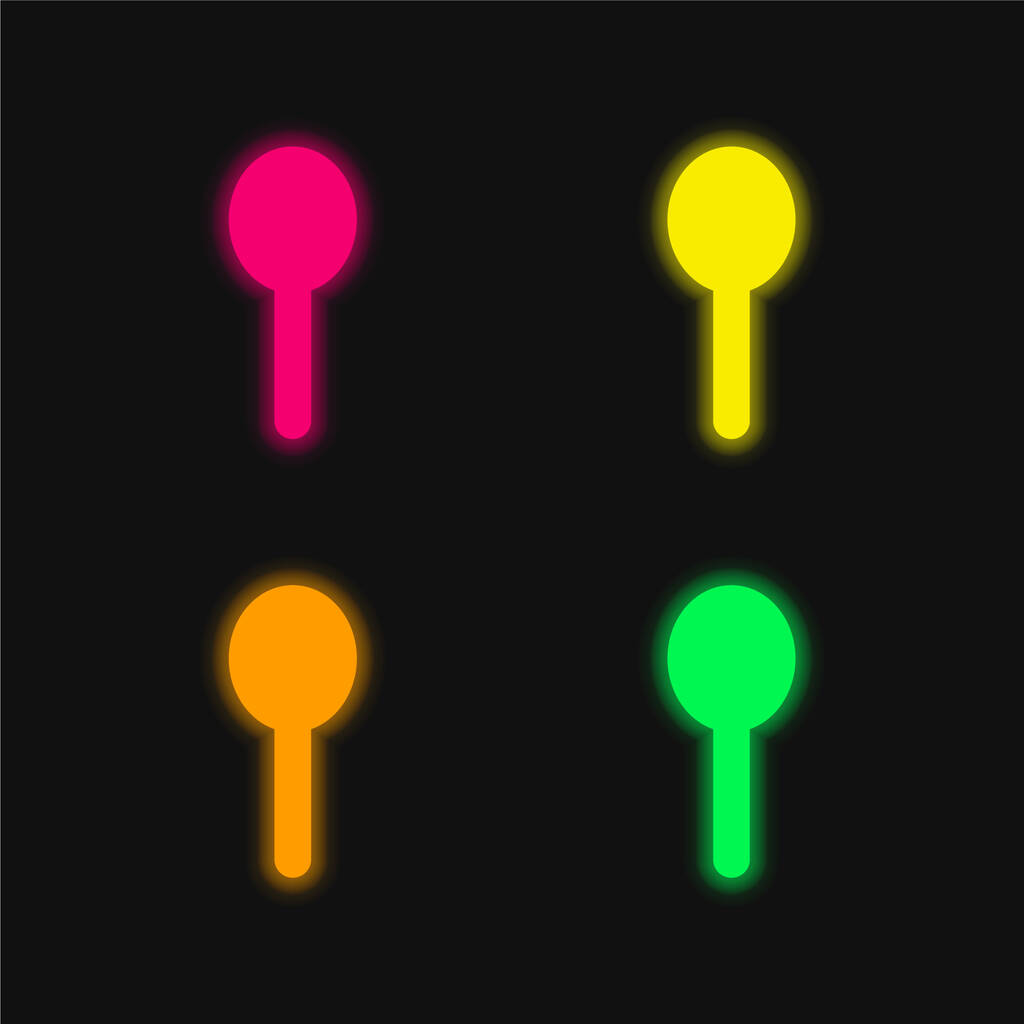 Schwarze Silhouette Form eines Objekts wie ein Löffel vier Farben leuchtenden Neon-Vektor-Symbol - Vektor, Bild