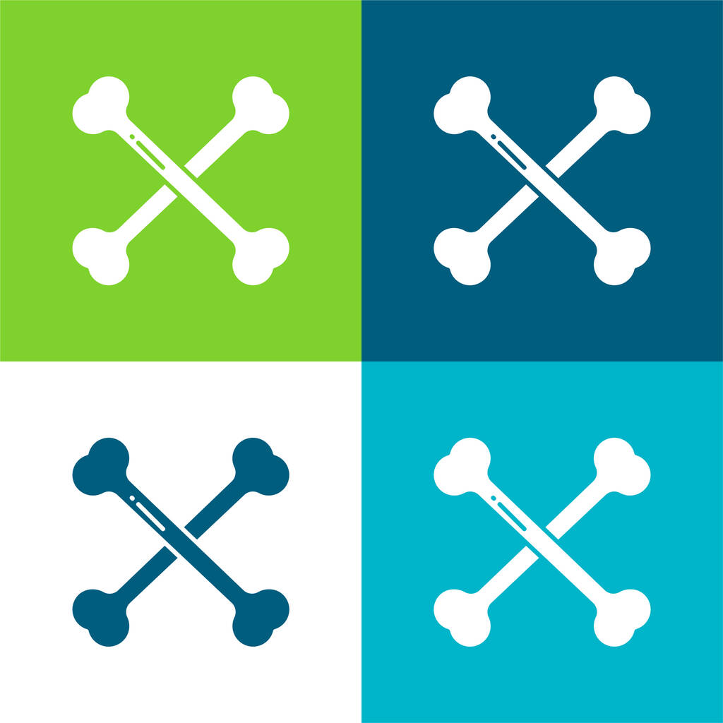 Conjunto de ícones mínimos de quatro cores Bone Flat - Vetor, Imagem