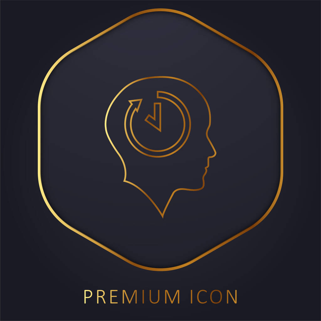 Cabeza calva con símbolo de tiempo Dentro de la línea dorada logotipo premium o icono - Vector, imagen