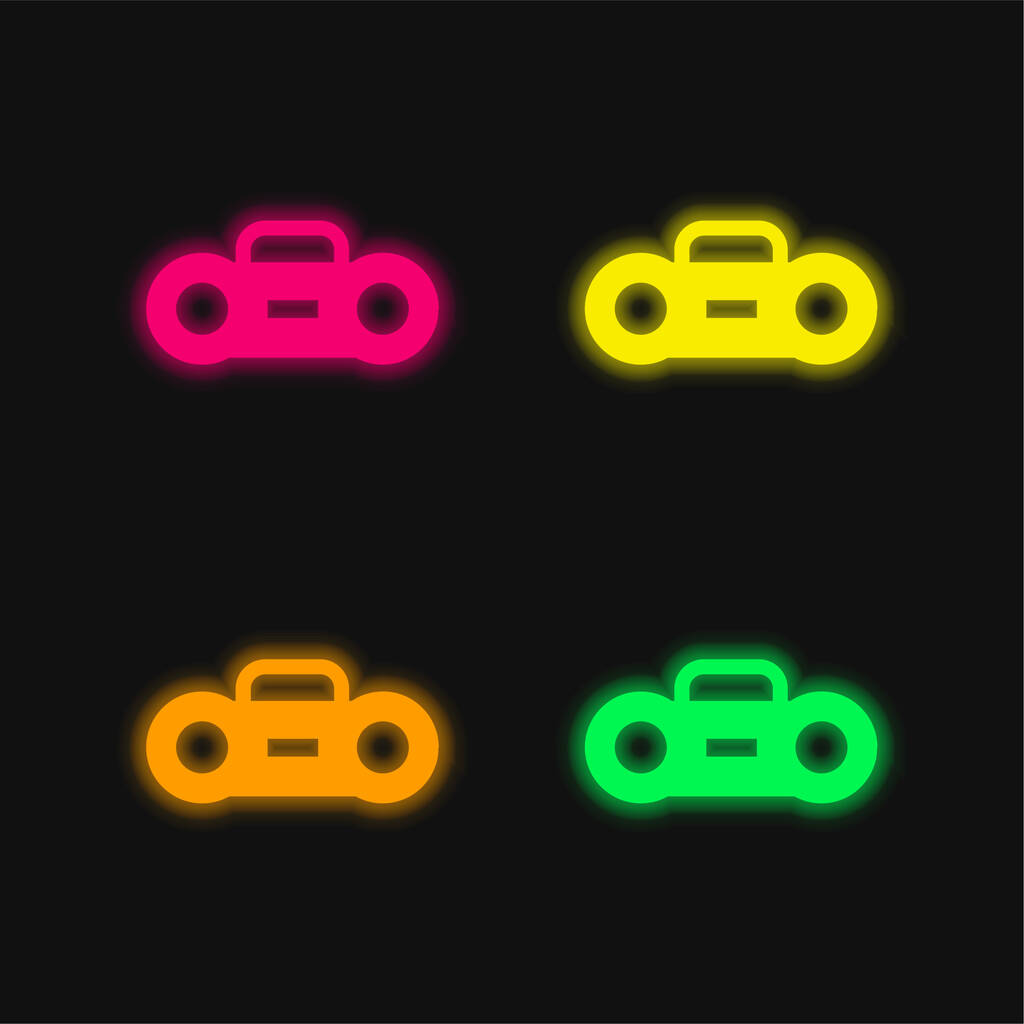 Boombox neljä väriä hehkuva neon vektori kuvake - Vektori, kuva