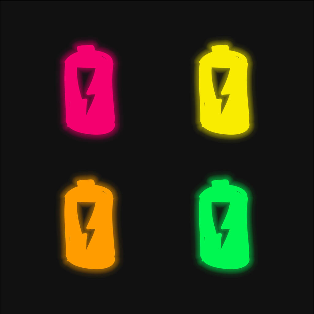 Bateria z Lightning cztery kolory świecące neon wektor ikona - Wektor, obraz