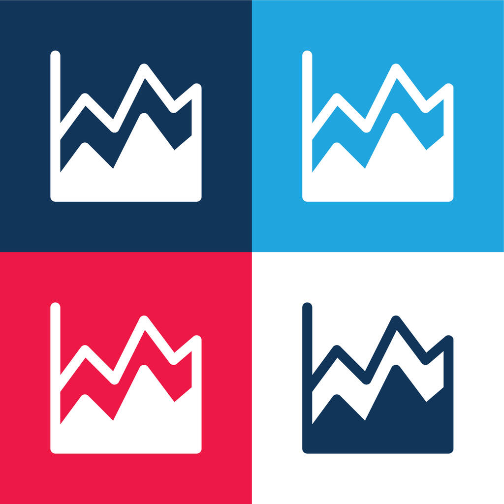 Gráfico de área azul y rojo conjunto de iconos mínimo de cuatro colores - Vector, Imagen
