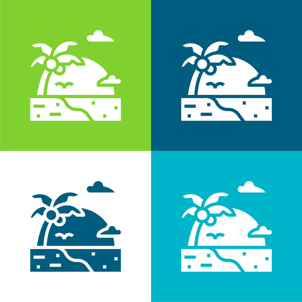 Praia Flat quatro cores conjunto de ícones mínimos - Vetor, Imagem