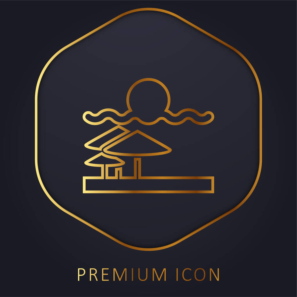 Beach View golden line premium logo or icon - Vector, Image