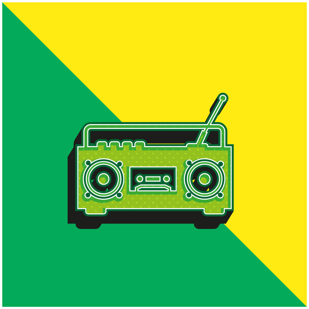 Anten yeşili ve sarı 3D vektör logosu olan Boom Box Radyo - Vektör, Görsel