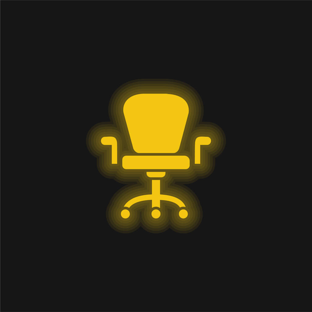 Poltrona com rodas da mobília do estúdio ícone de néon brilhante amarelo - Vetor, Imagem