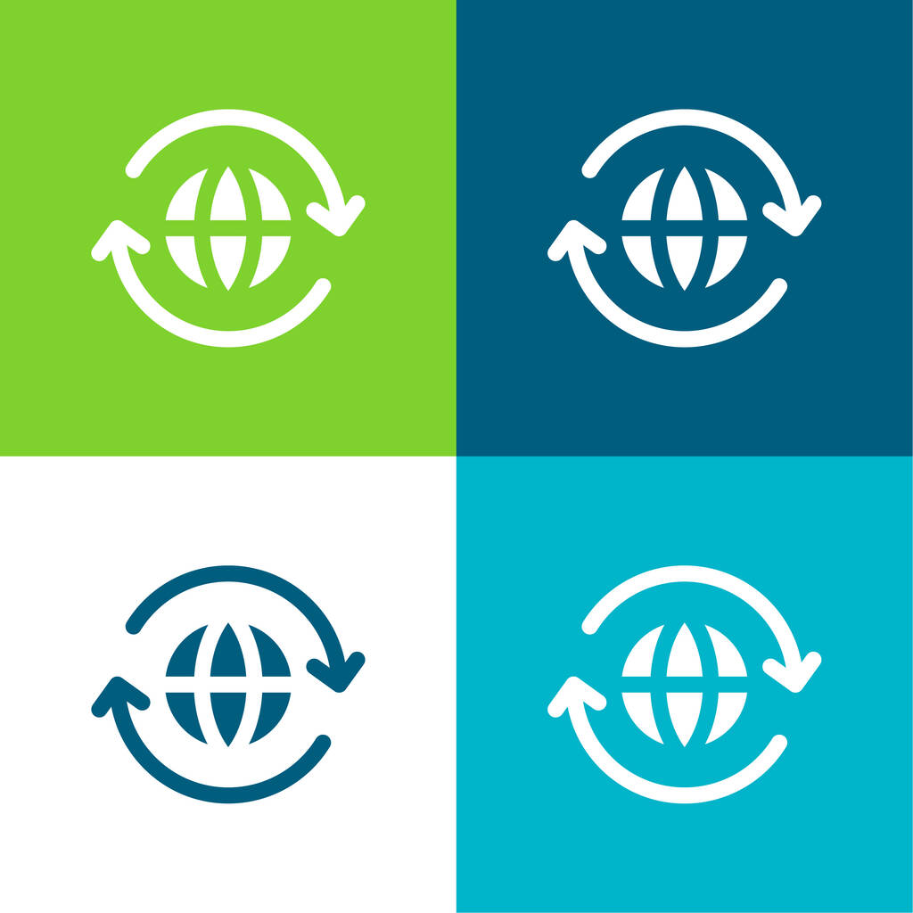 Wokół świata płaskie cztery kolory minimalny zestaw ikon - Wektor, obraz