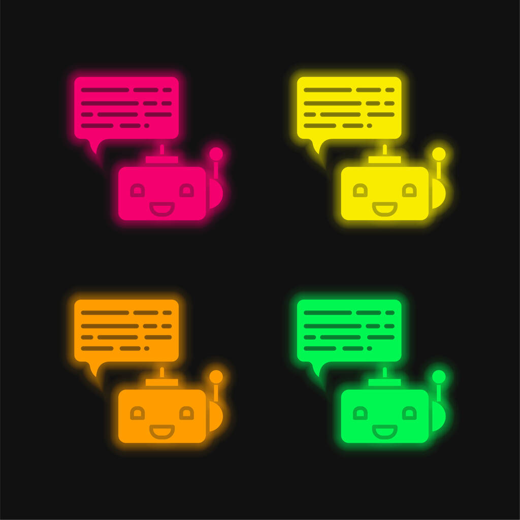 Bot cztery kolory świecące neon wektor ikona - Wektor, obraz