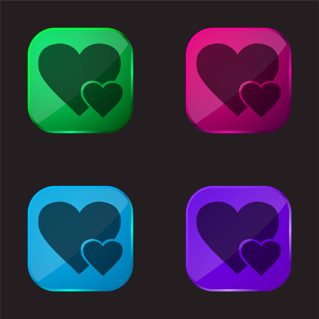 Großes Herz und kleines Herz Vier-Farben-Glasknopf-Symbol - Vektor, Bild