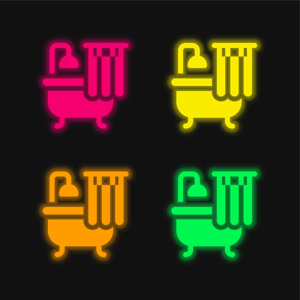 Kylpyamme neljä väriä hehkuva neon vektori kuvake - Vektori, kuva