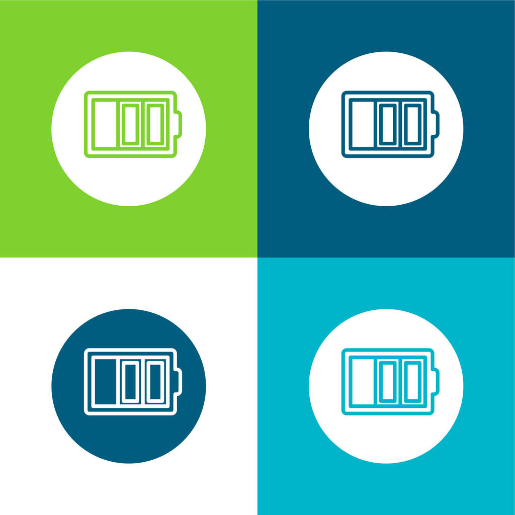 Símbolo de contorno delgado de batería en un círculo plano conjunto de iconos mínimo de cuatro colores - Vector, Imagen
