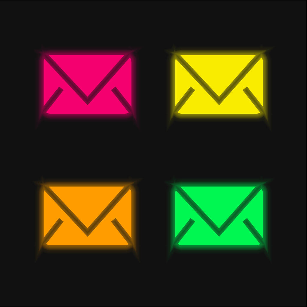 Nero chiuso busta quattro colori incandescente icona vettoriale al neon - Vettoriali, immagini