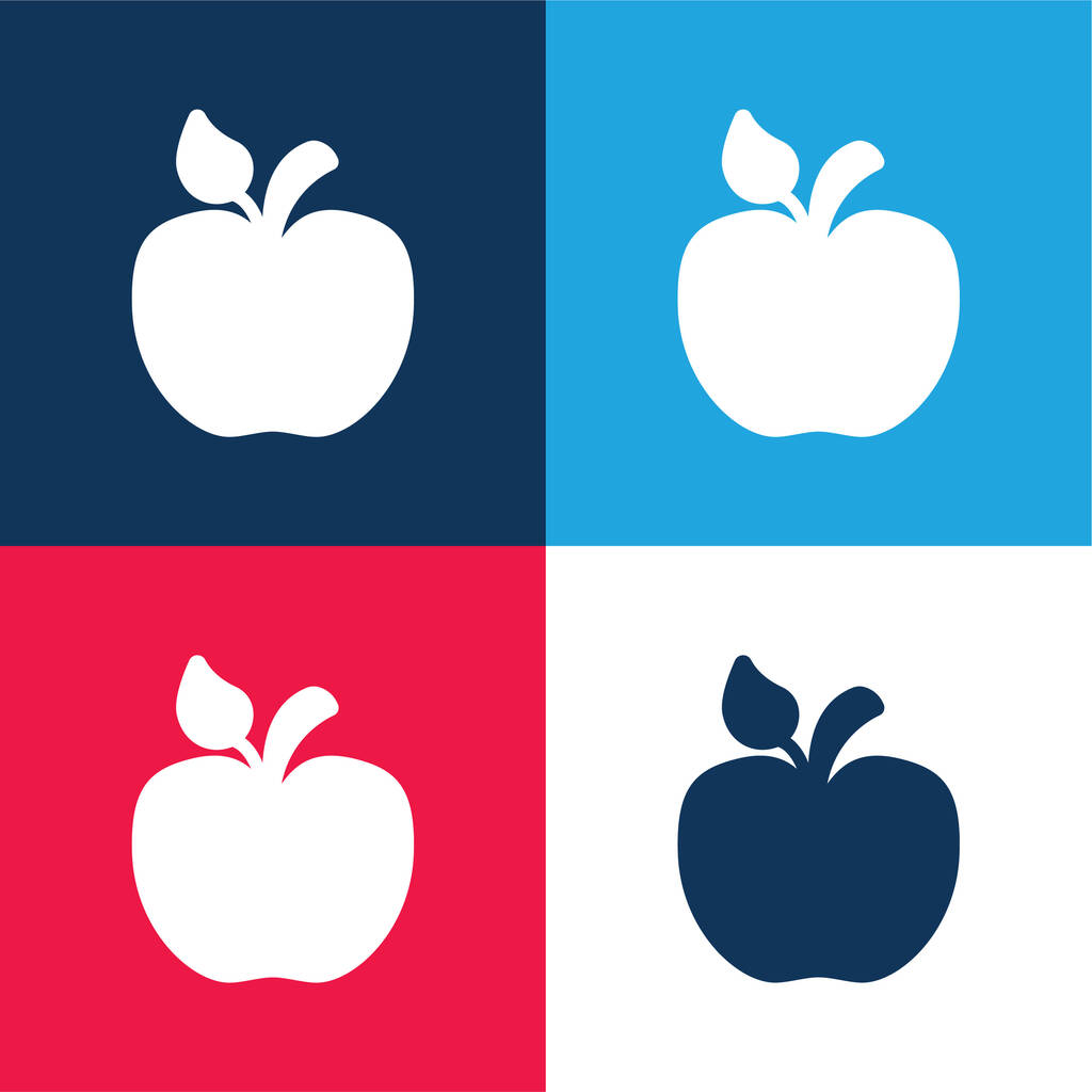 Jabłko z małym liściem niebieski i czerwony zestaw czterech kolorów minimalny zestaw ikon - Wektor, obraz