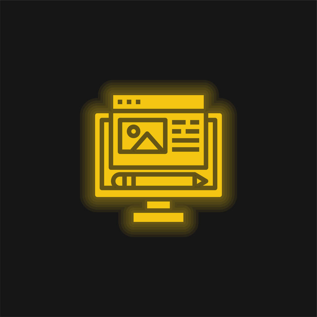 Blog yellow glowing neon icon - Vector, Image