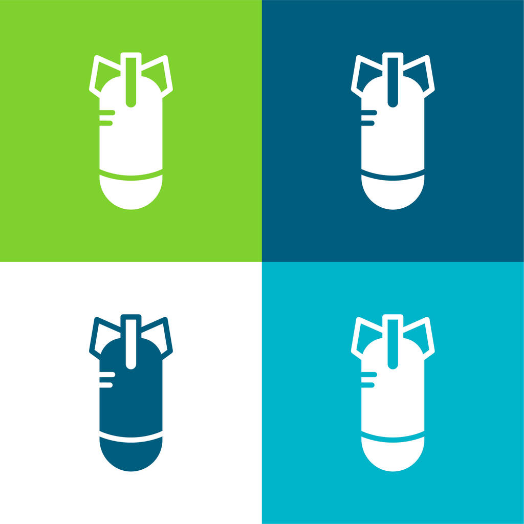 Bomba plana de cuatro colores icono mínimo conjunto - Vector, imagen