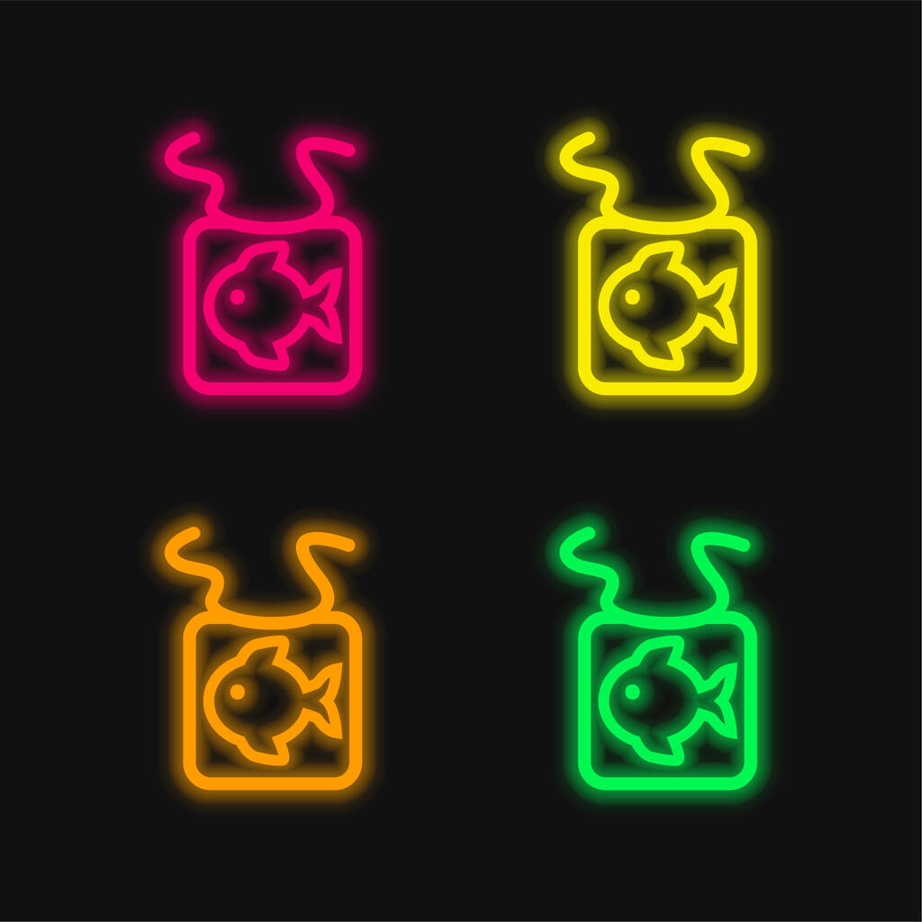 Bambino bavaglino con un pesce quattro colori luminosi icona vettoriale al neon - Vettoriali, immagini
