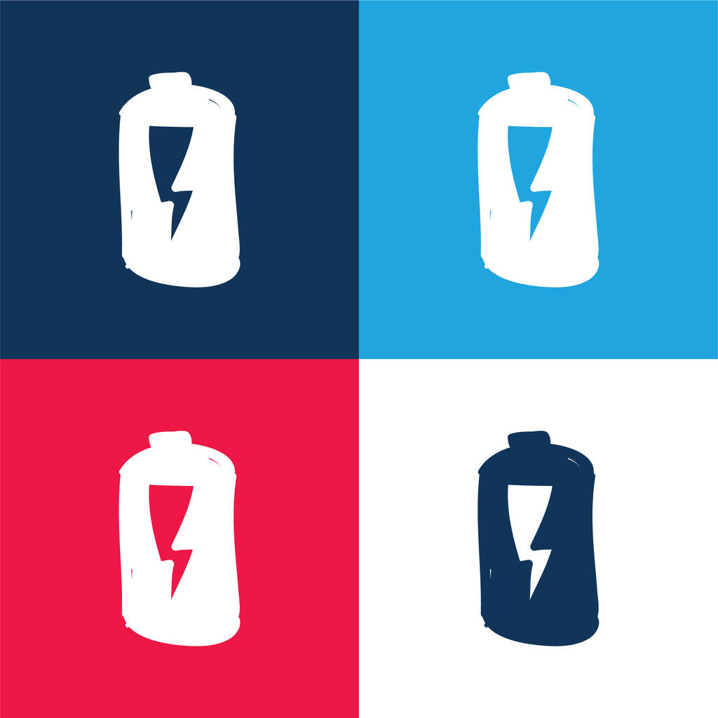 Batería con Lightning azul y rojo conjunto de iconos mínimo de cuatro colores - Vector, Imagen